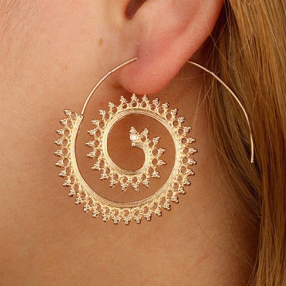 Jewelry - NWOT Gold Tribal Boho Swirl Hoops